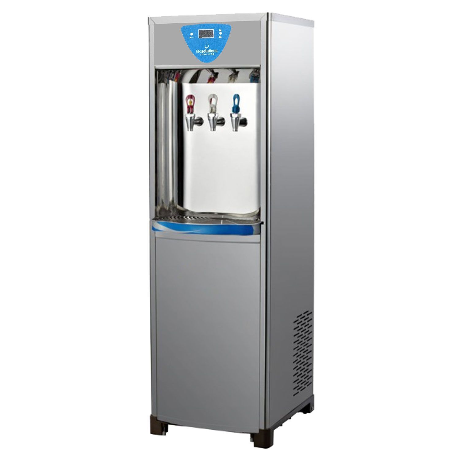 Description
As a basic unit, the CJ-175 offers clients a more economic option for drinking water with a capacity of up to 70 people. Providing hot (95°C), cold and warm water, it is a highly functional system and perfect for schools or canteens.
Features
– User-friendly LED digital temperature display
– Standby mode can use up to 60% less energy
– Connectable to other devices, e.g. coffee machine, ice machine, etc.
– Large 25 litre warm water tank
– Multi-lever (hot, warm, cold) faucets
– Suitable for 50-70 people
– Suitable for simultaneous multi-users, like hospitals and schools
– Stainless steel, rust-proof housing
– High quality NSF certified, Film Tec brand Reverse Osmosis filters
Overview



Dimensions:
540 mm d × 430 mm w × 1,350 mm h


Power consumption
AC 220 V / 60 HZ / 11,125 W


Weight
38 kg (when empty)


Water tank capacity
Cold 3 litre
Hot 10 litre
Warm 25 litre


Temperature
Hot 85-95 ℃
Cold 4-12 ℃


5 Stage filter process
Polypropylene pre-filter → Activated carbon filter → polypropylene pre-filters → RO membrane filter → activated carbon post filter


Filter type
FILMTEC Reverse Osmosis TFC membrane
(TW 30-1812-100)


Production capacity
100 gallons per day (378 litres)